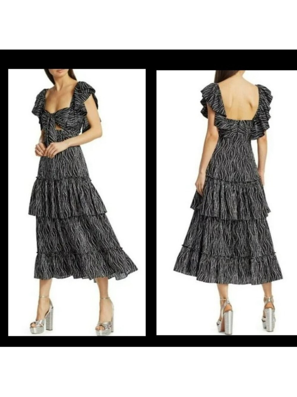 5a7 cinq a sept ruffle dress black flowers Tiered Midi Dress